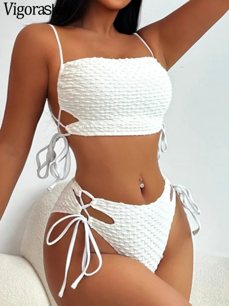 Solid Strapped Push-Up High Waist Bikini
