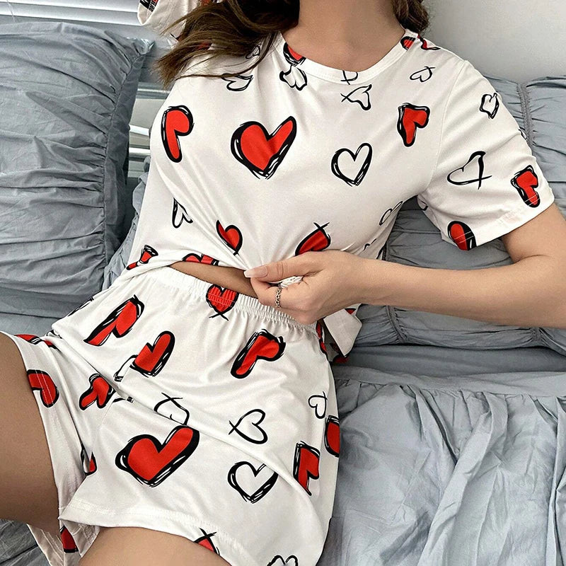 Strawberry Print Short Sleeve Pajama Set