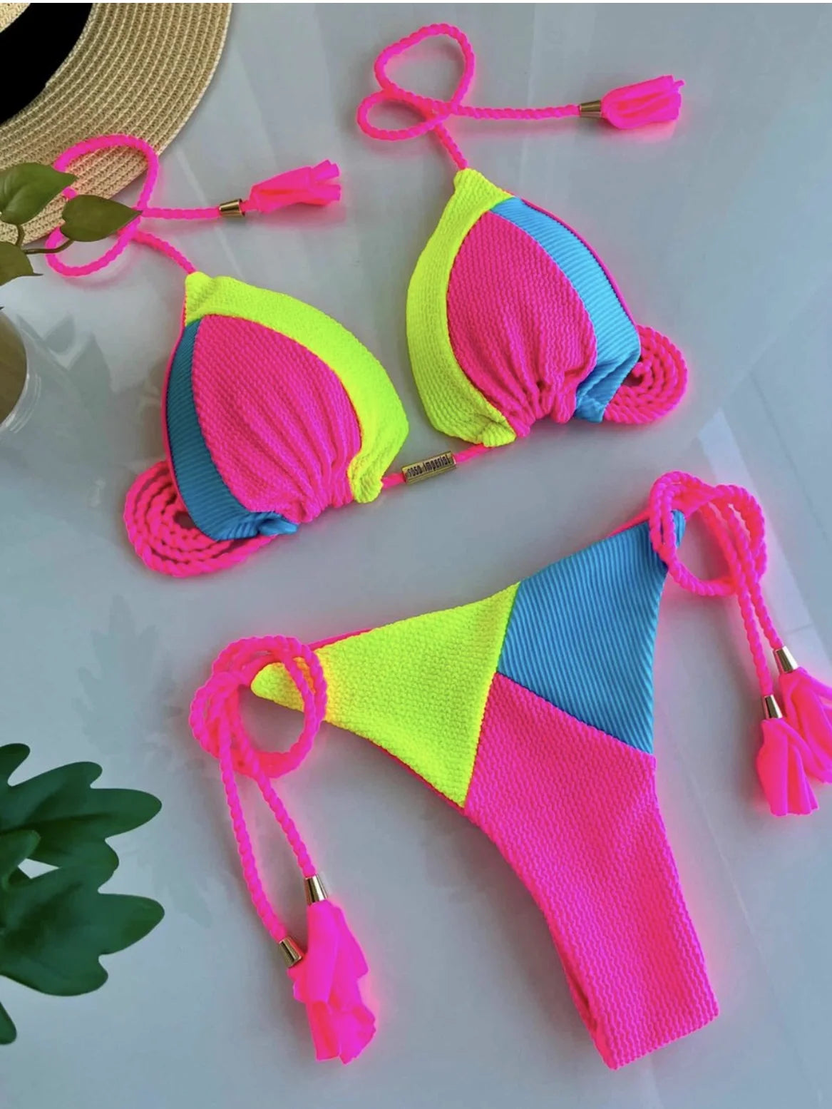 Special Fabric Splice Push-Up Brazilian Bikini