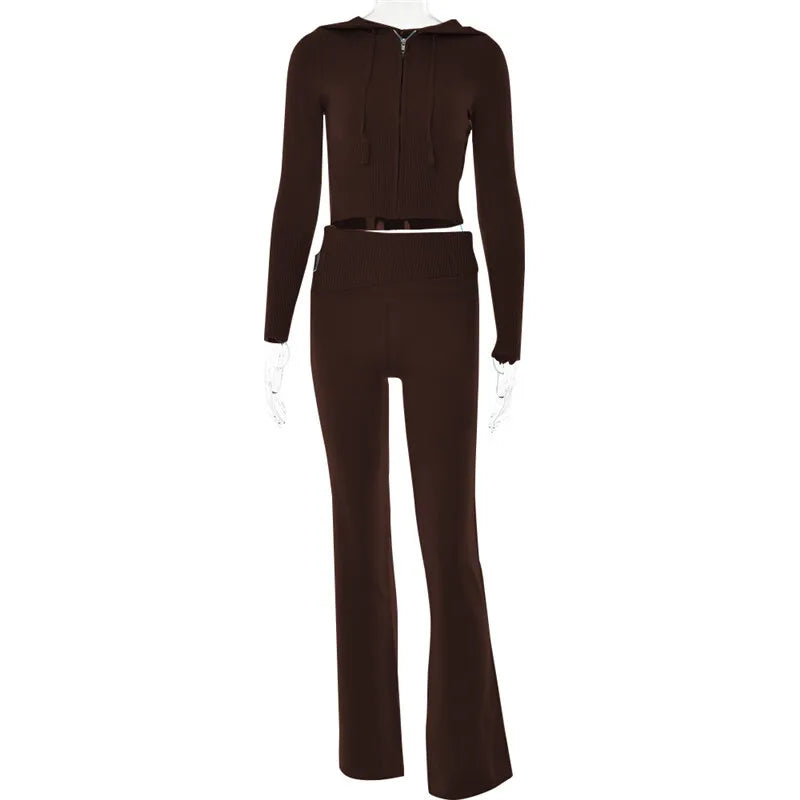 Rib Knit Zip Hoodie & Skinny Pants Tracksuit