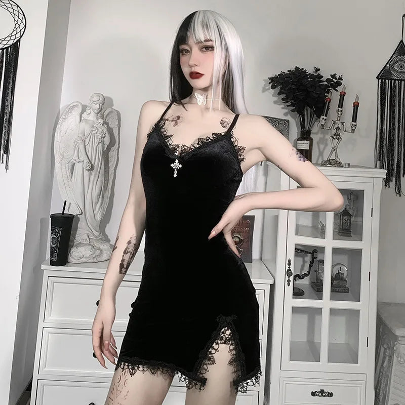Dark Cross Goth Spaghetti Strap Mini Dress