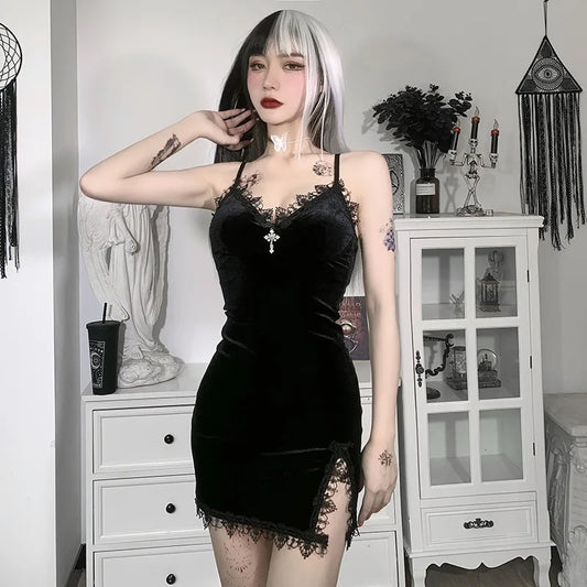 Dark Cross Goth Spaghetti Strap Mini Dress