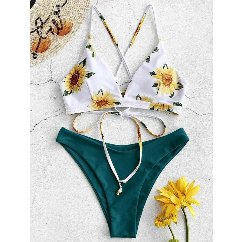 Sunflower Print Bandage Push-Up Bikini