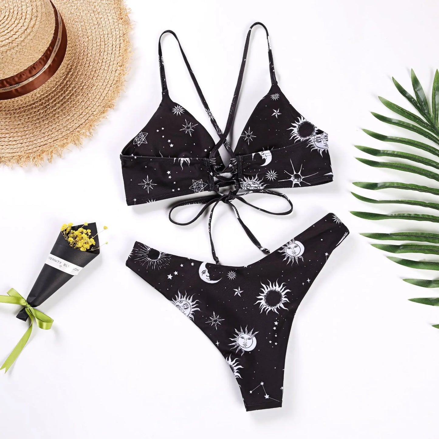 Sunflower Print Bandage Push-Up Bikini