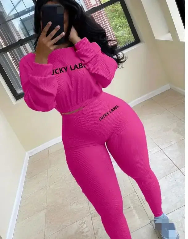 Lucky Label Embroidery Sweatshirt & Leggings Set