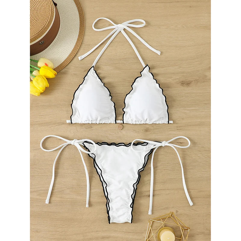 Triangle Micro Lace-Up Thong Bikini Set