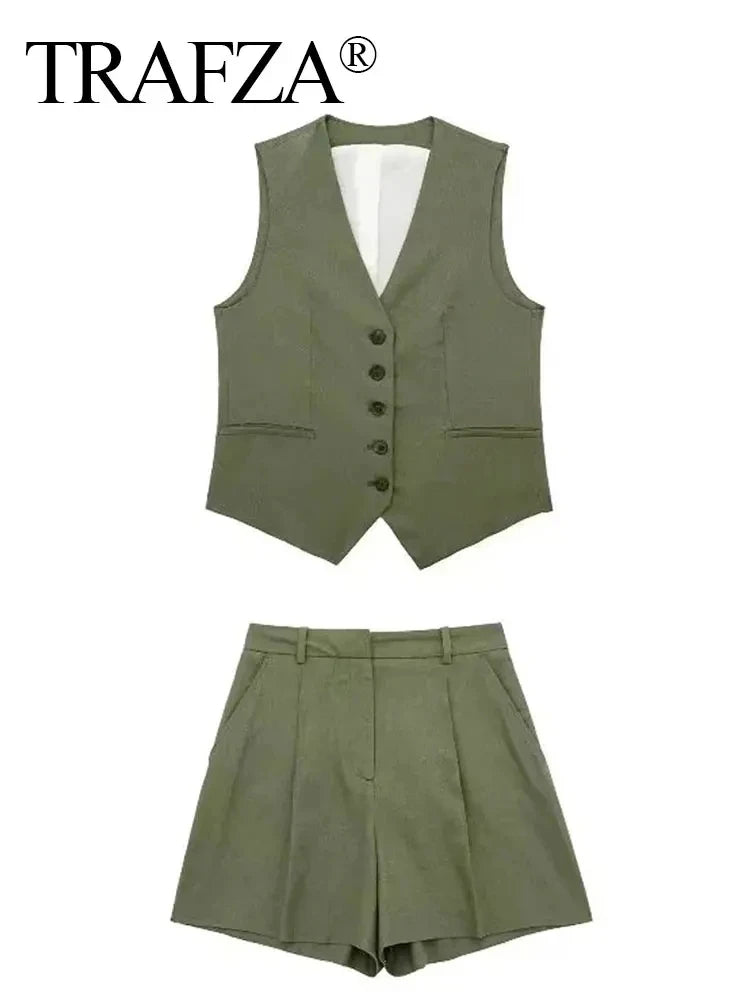 Women Fashion Red Vest Shorts Sets