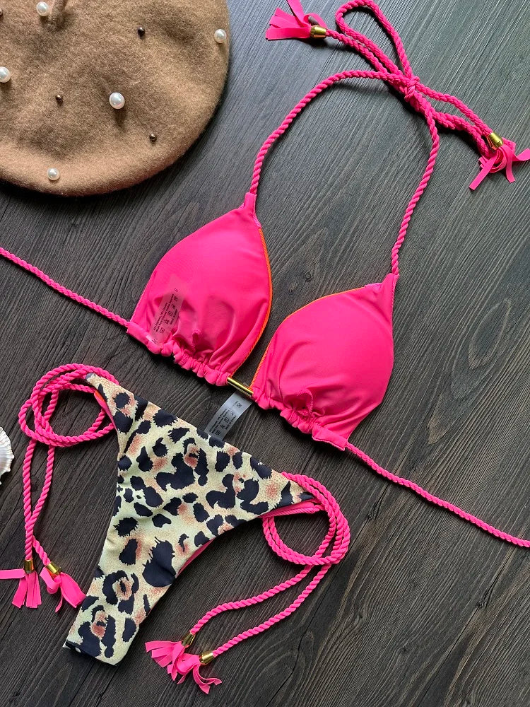 Special Fabric Splice Push-Up Brazilian Bikini