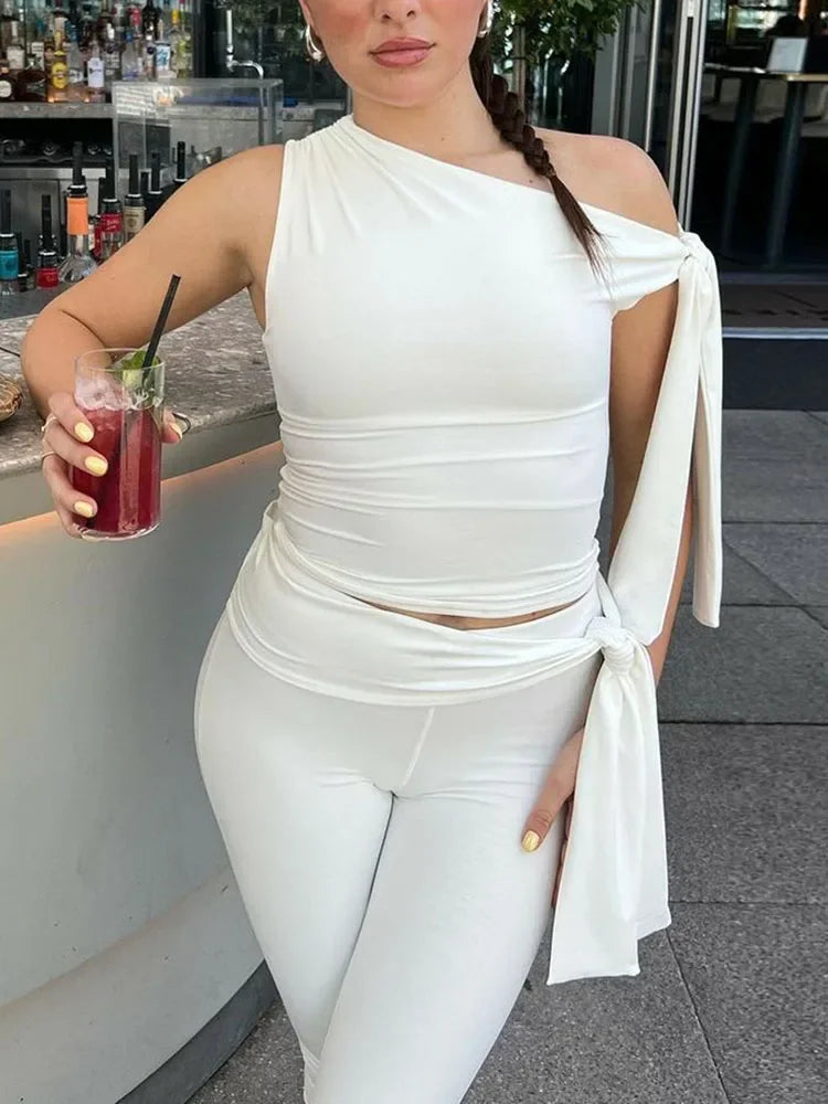 Tossy White Shorts 2 Piece-Set Female See-Through Slim