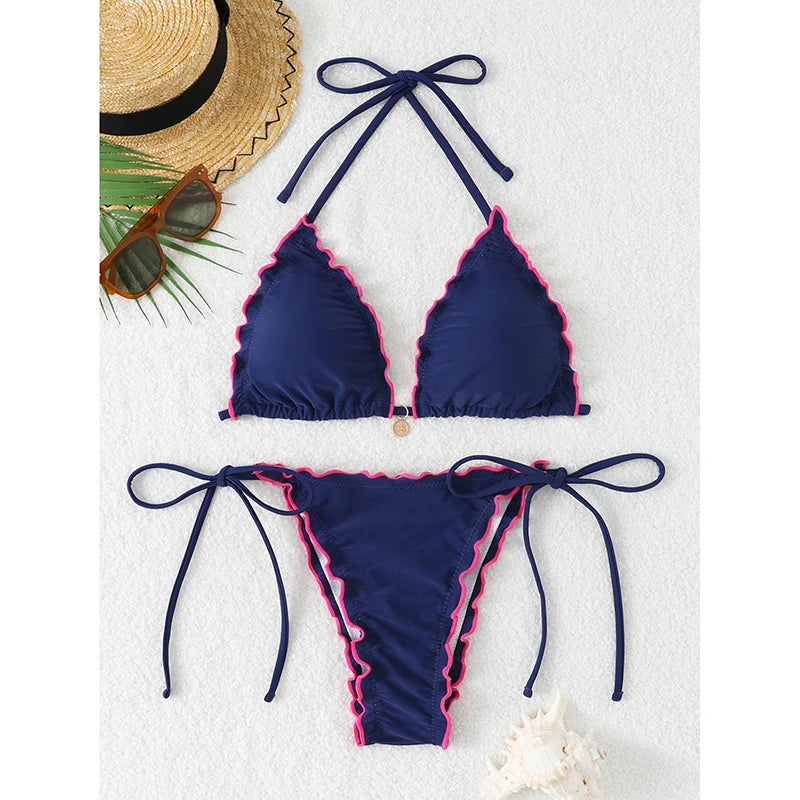 Triangle Micro Lace-Up Thong Bikini Set