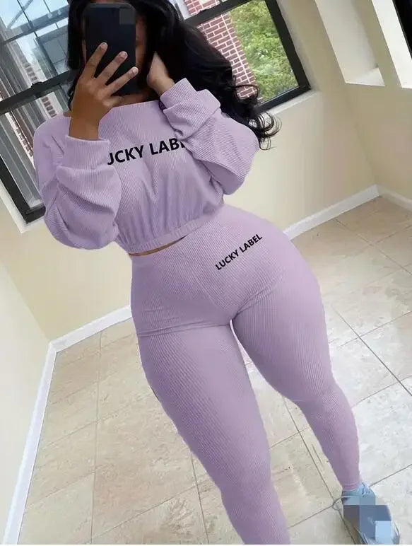 Lucky Label Embroidery Sweatshirt & Leggings Set