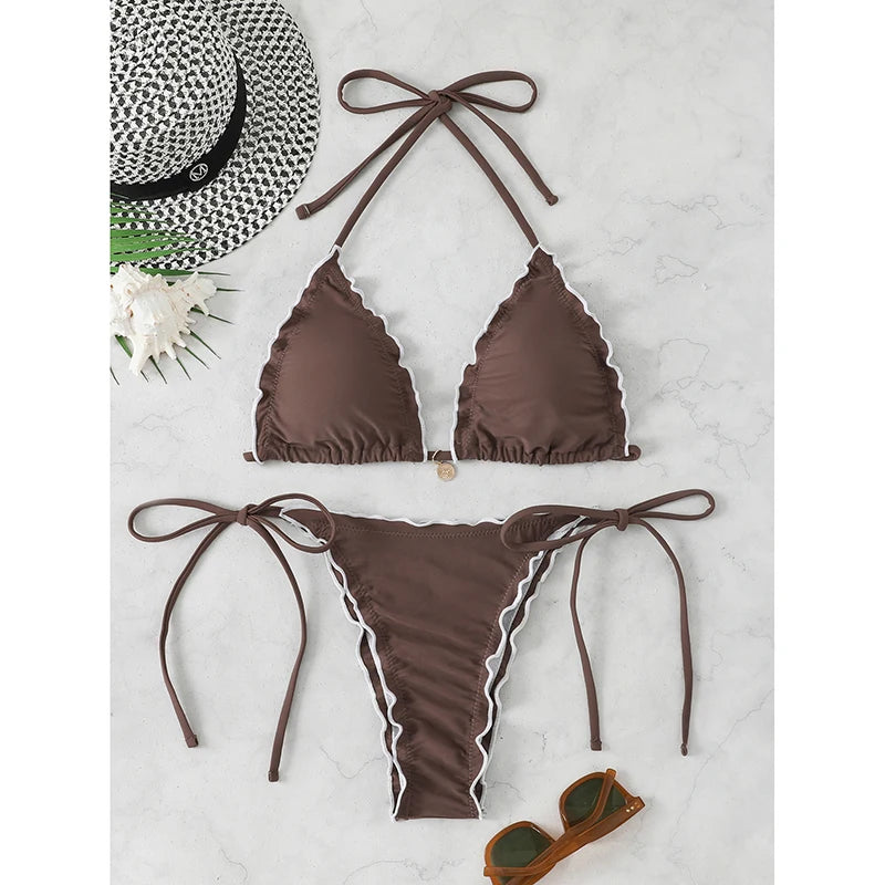 Triangle Micro Lace-Up Thong Bikini Set