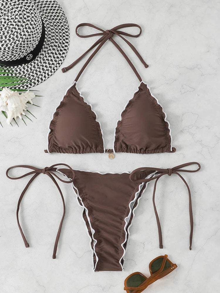 Triangle Micro Lace-Up Thong Bikini Set