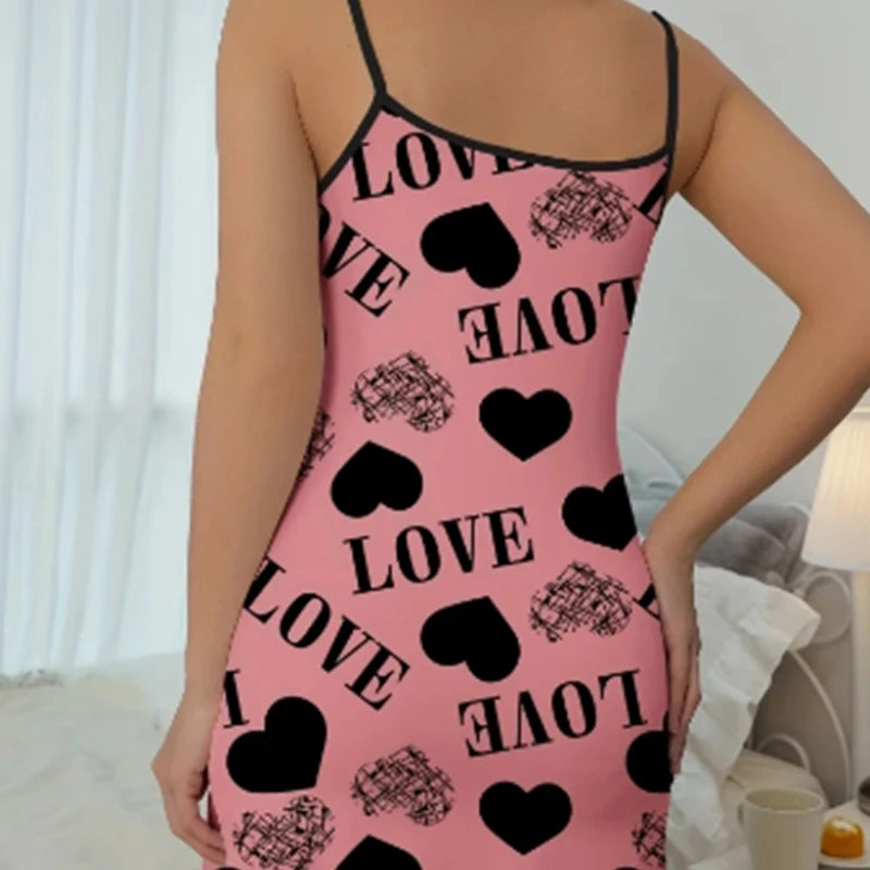 Heart & Letter Print Slip Nightdress