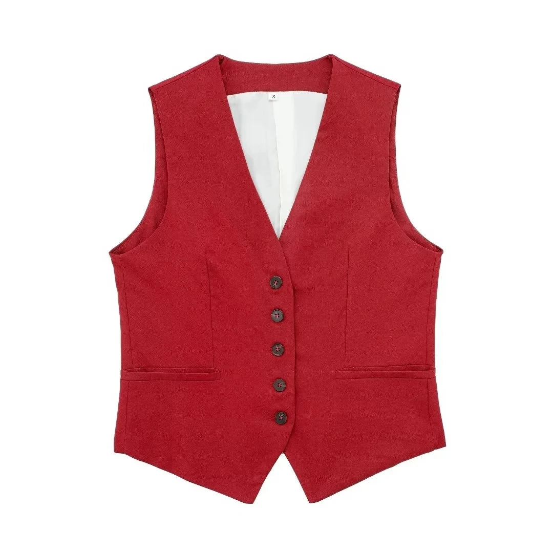 Women Fashion Red Vest Shorts Sets