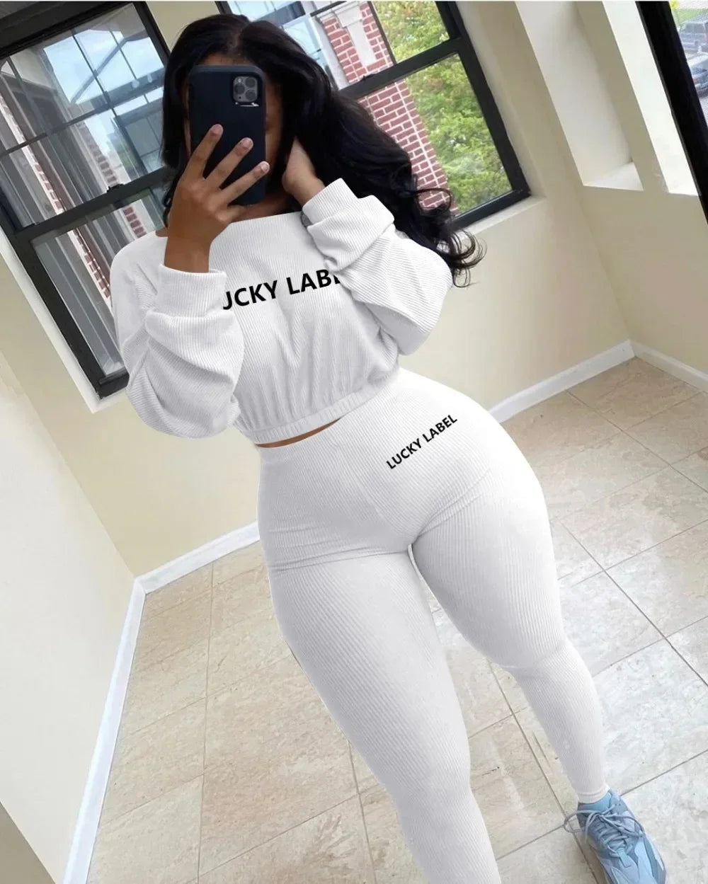 Lucky Label Embroidery Sweatshirt & Leggings Set