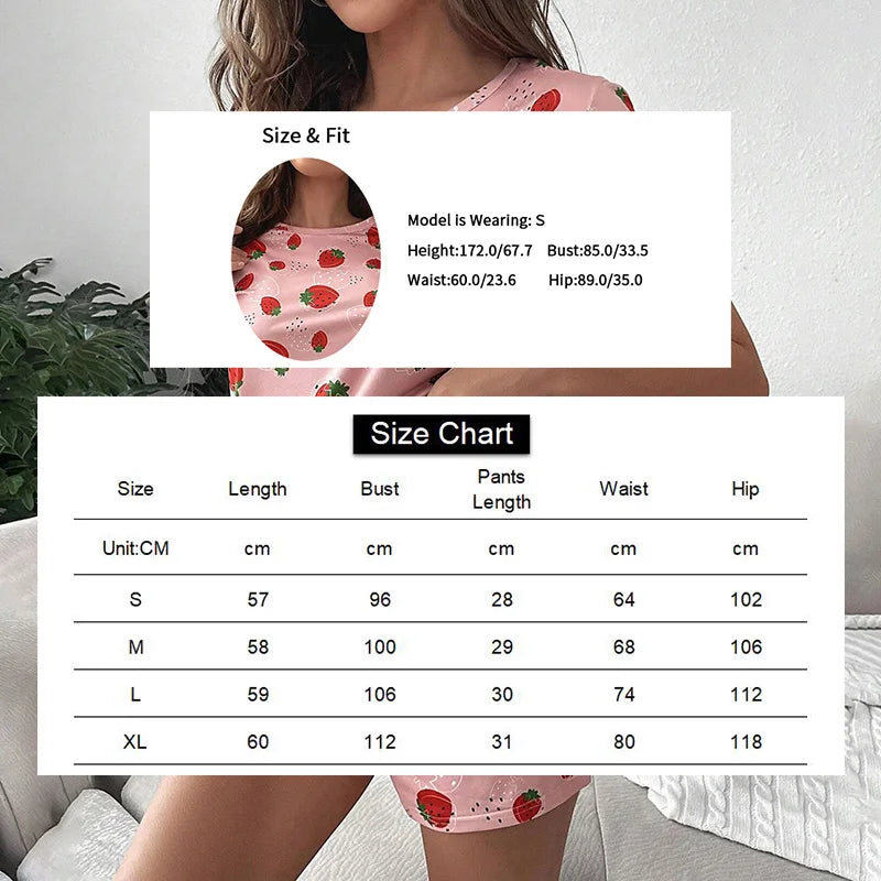 Strawberry Print Short Sleeve Pajama Set