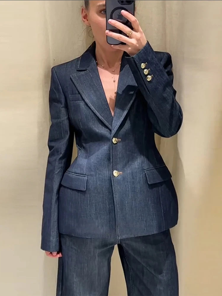 Retro Denim Vest Suit Jacket Pant 3 Piece Sets