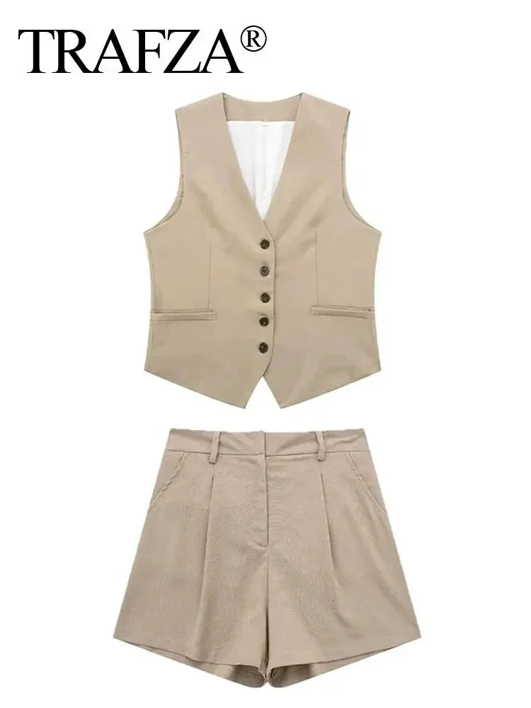 Women Fashion Red Vest Shorts Sets