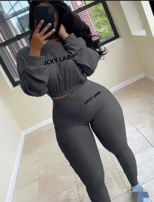 Lucky Label Embroidery Sweatshirt & Leggings Set