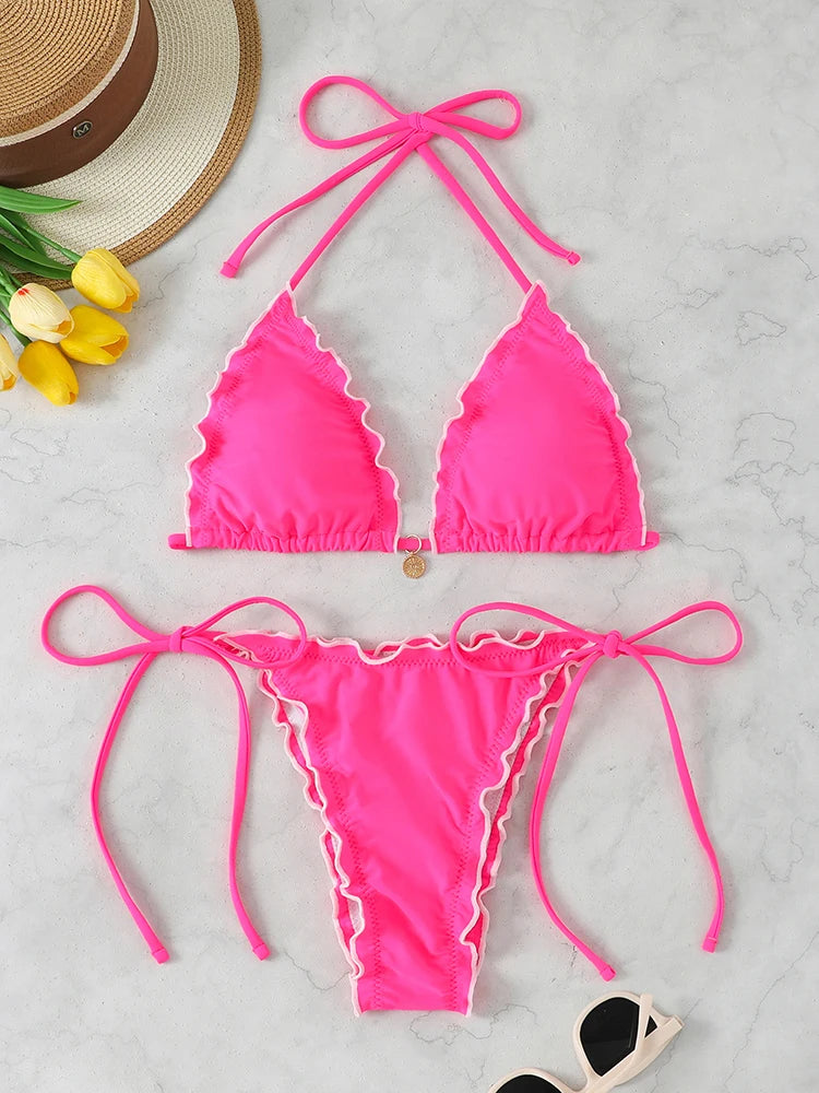 Triangle Micro Lace-Up Thong Bikini Set