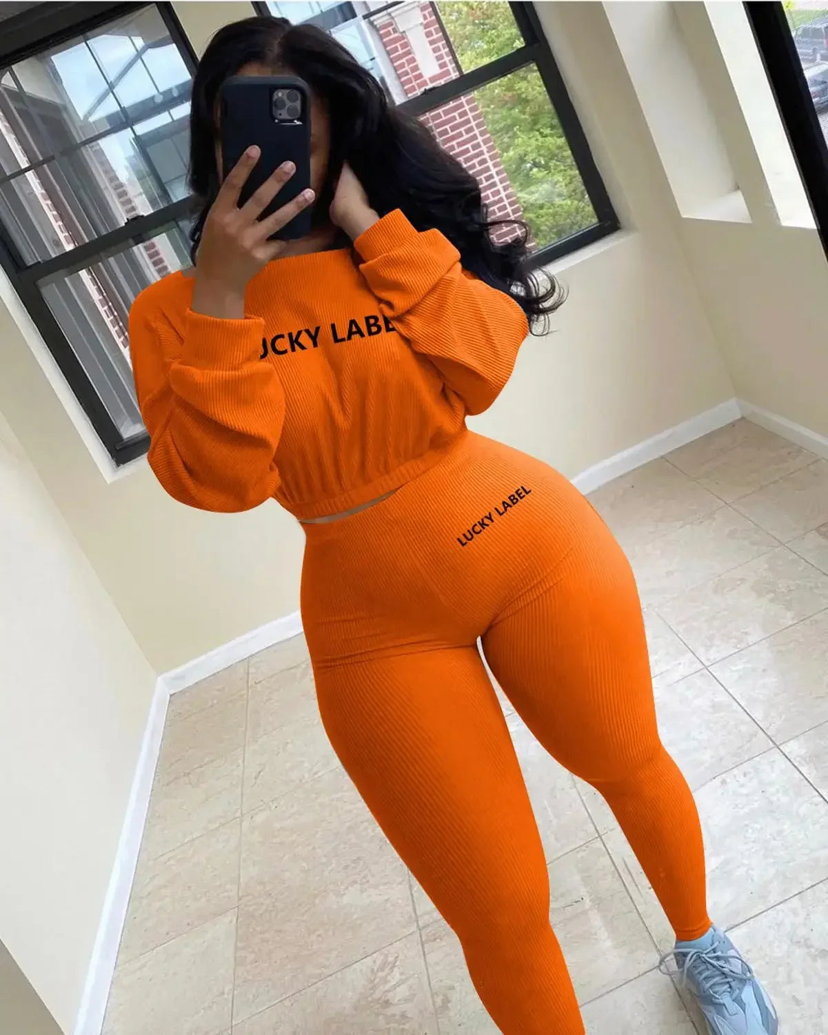 Lucky Label Embroidery Sweatshirt & Leggings Set