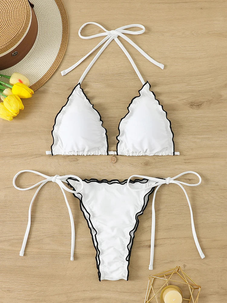 Triangle Micro Lace-Up Thong Bikini Set