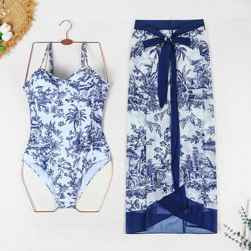 Push-Up Monokini Skirt Bikini Set