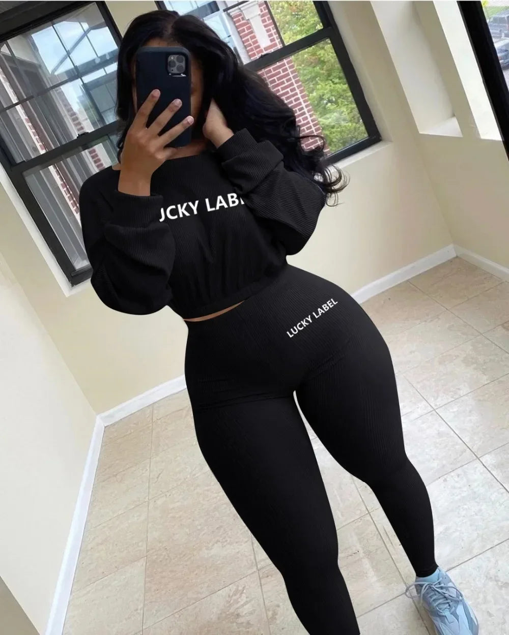 Lucky Label Embroidery Sweatshirt & Leggings Set