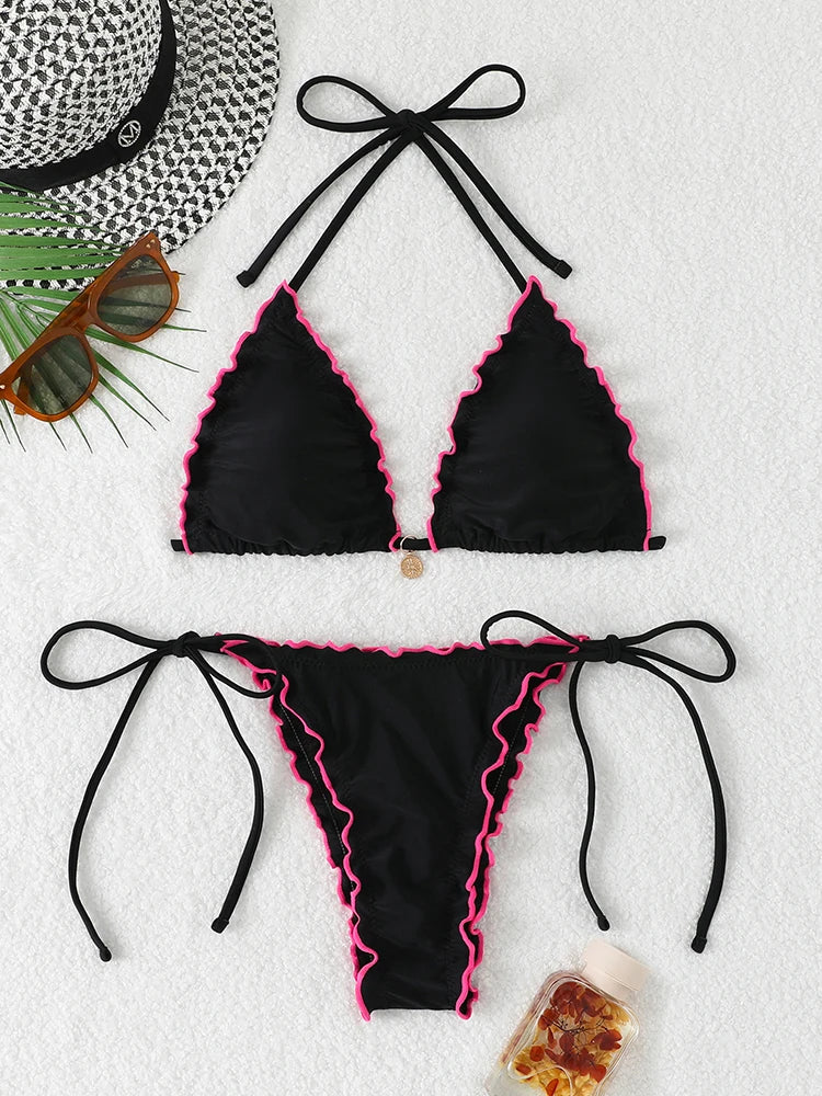 Triangle Micro Lace-Up Thong Bikini Set