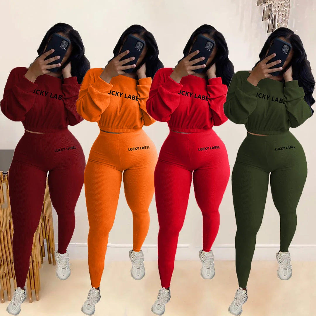 Lucky Label Embroidery Sweatshirt & Leggings Set