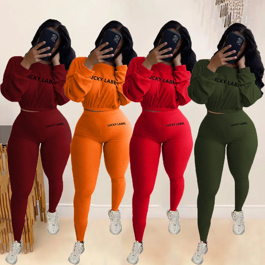 Lucky Label Embroidery Sweatshirt & Leggings Set