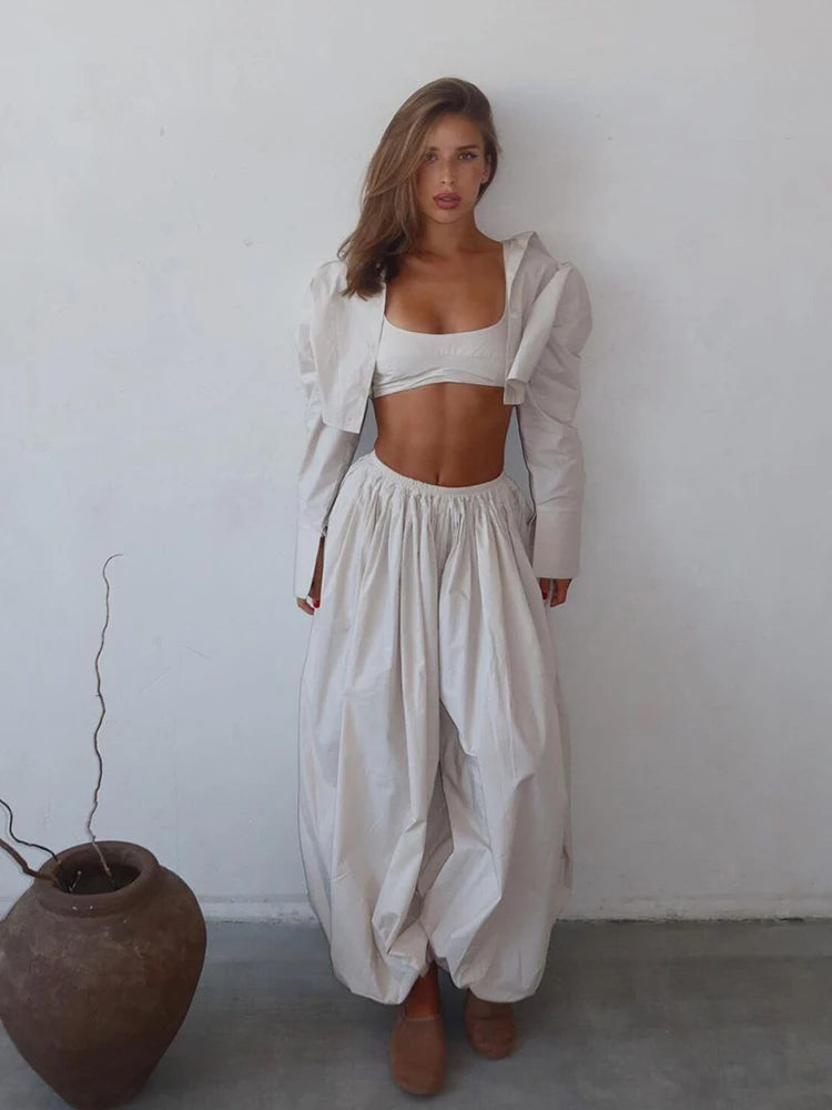 Low-Rise Lantern Pant Striped Vest 3-Piece Set