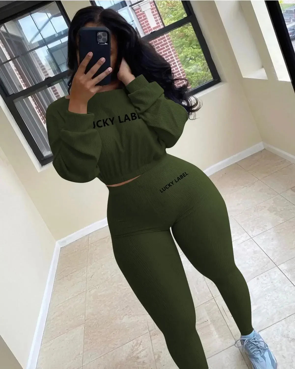 Lucky Label Embroidery Sweatshirt & Leggings Set