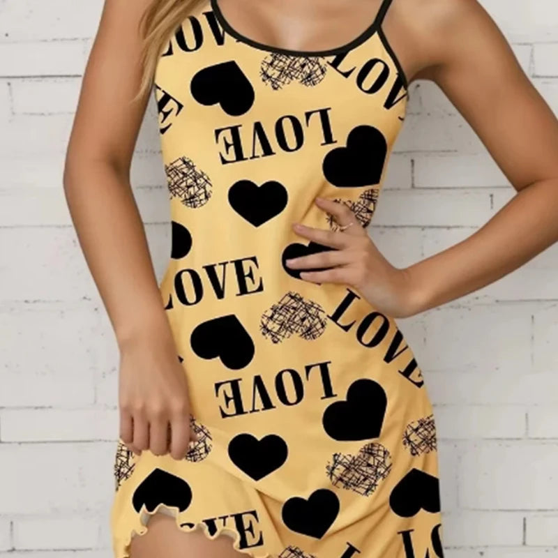 Heart & Letter Print Slip Nightdress