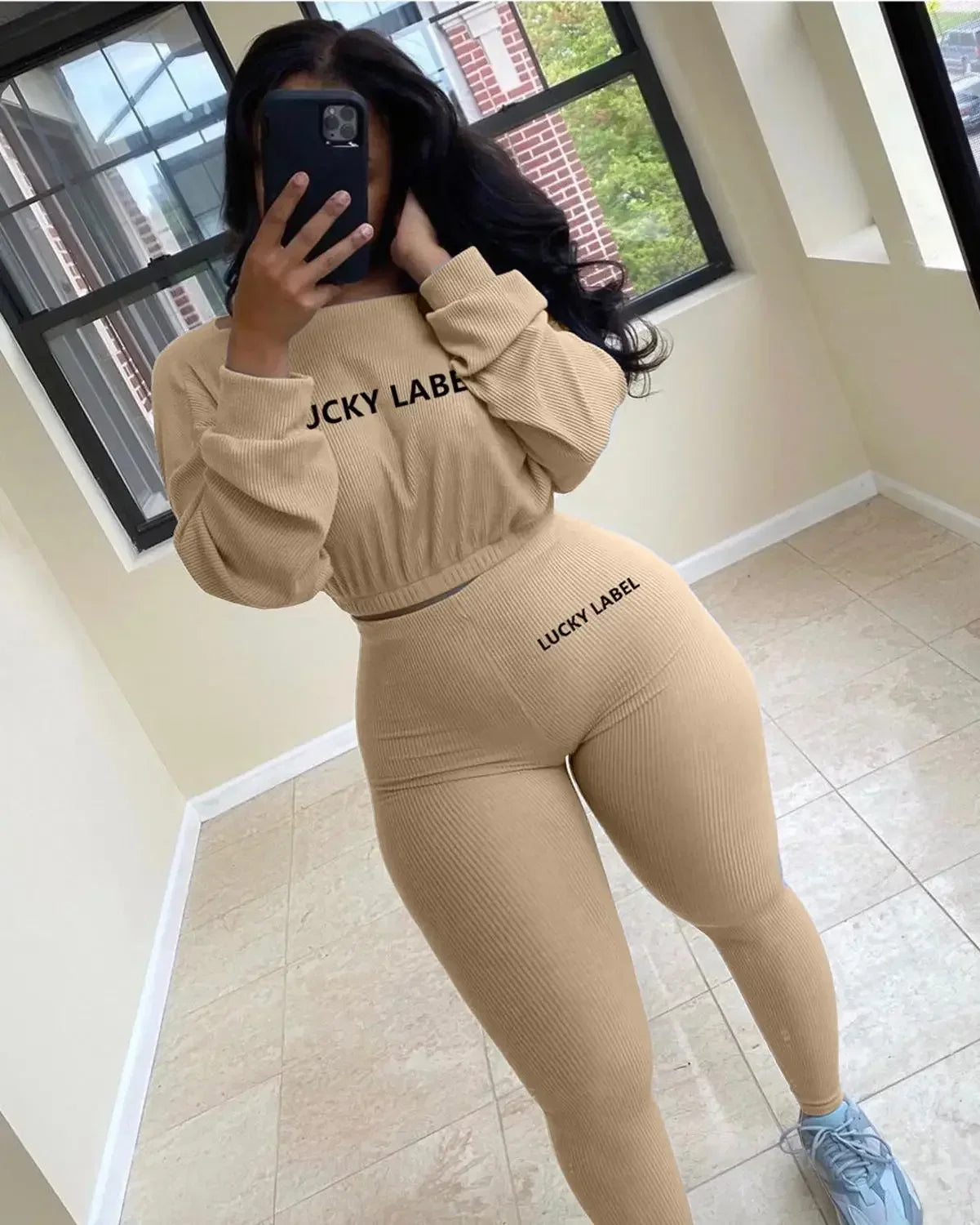 Lucky Label Embroidery Sweatshirt & Leggings Set