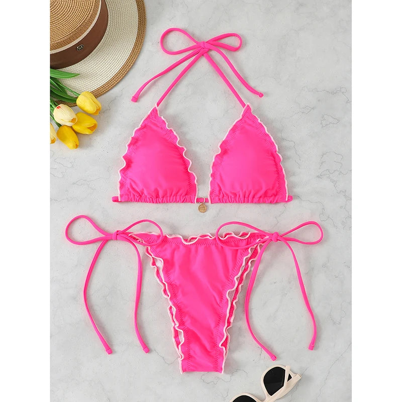 Triangle Micro Lace-Up Thong Bikini Set