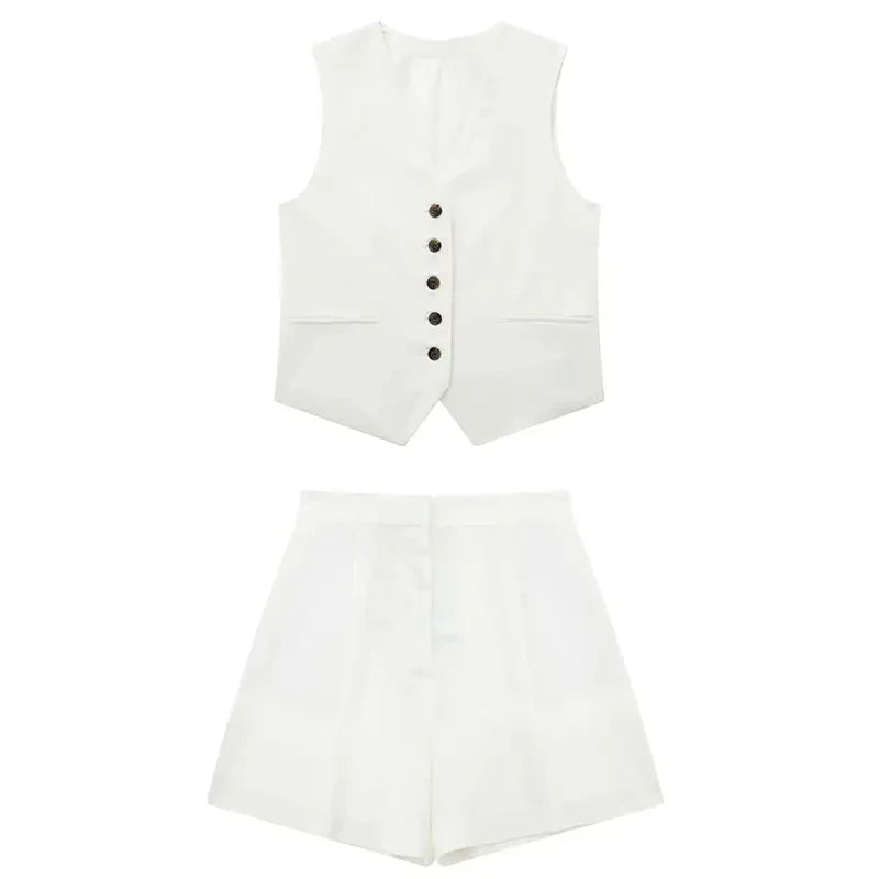 Women Fashion Red Vest Shorts Sets