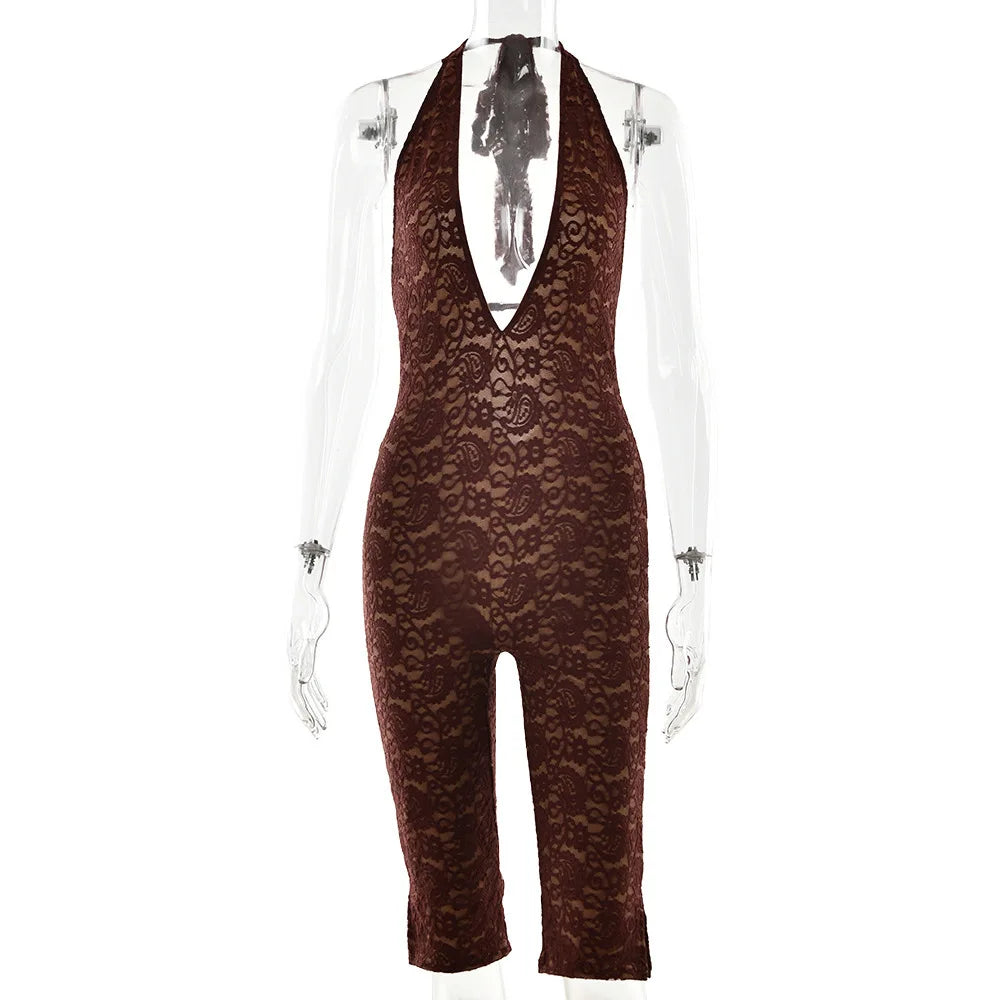 Lace Deep V Bodycon Jumpsuit Romper