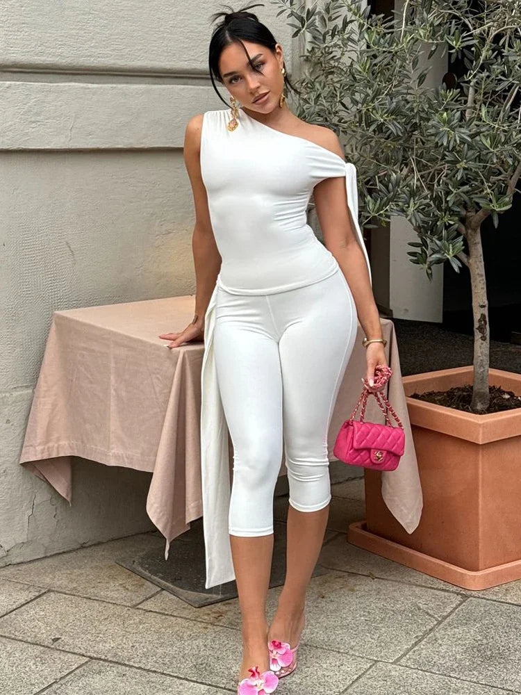 Tossy White Shorts 2 Piece-Set Female See-Through Slim