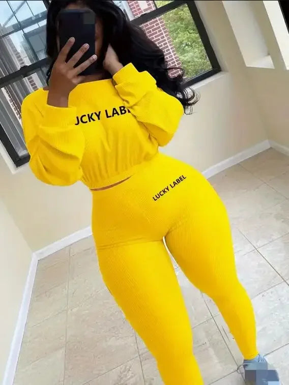 Lucky Label Embroidery Sweatshirt & Leggings Set