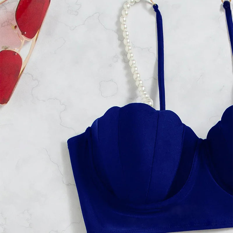Solid Scallop-Trim 3-Piece Bikini Set