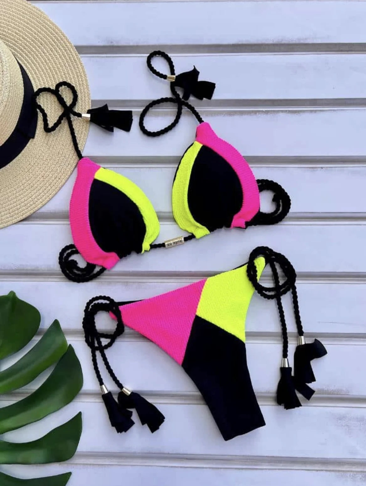 Special Fabric Splice Push-Up Brazilian Bikini