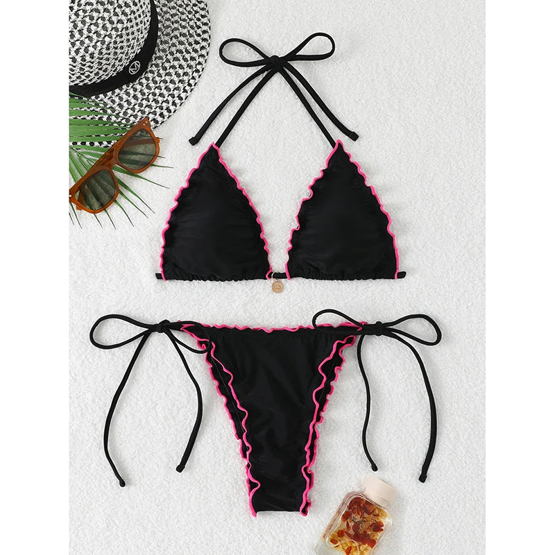 Triangle Micro Lace-Up Thong Bikini Set