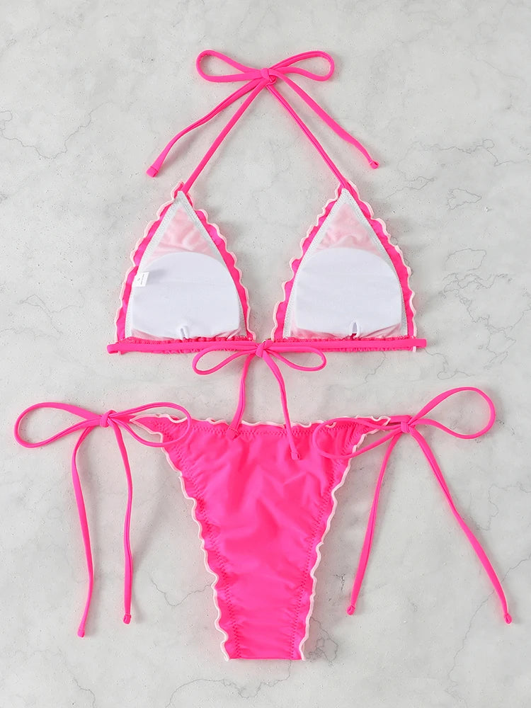 Triangle Micro Lace-Up Thong Bikini Set