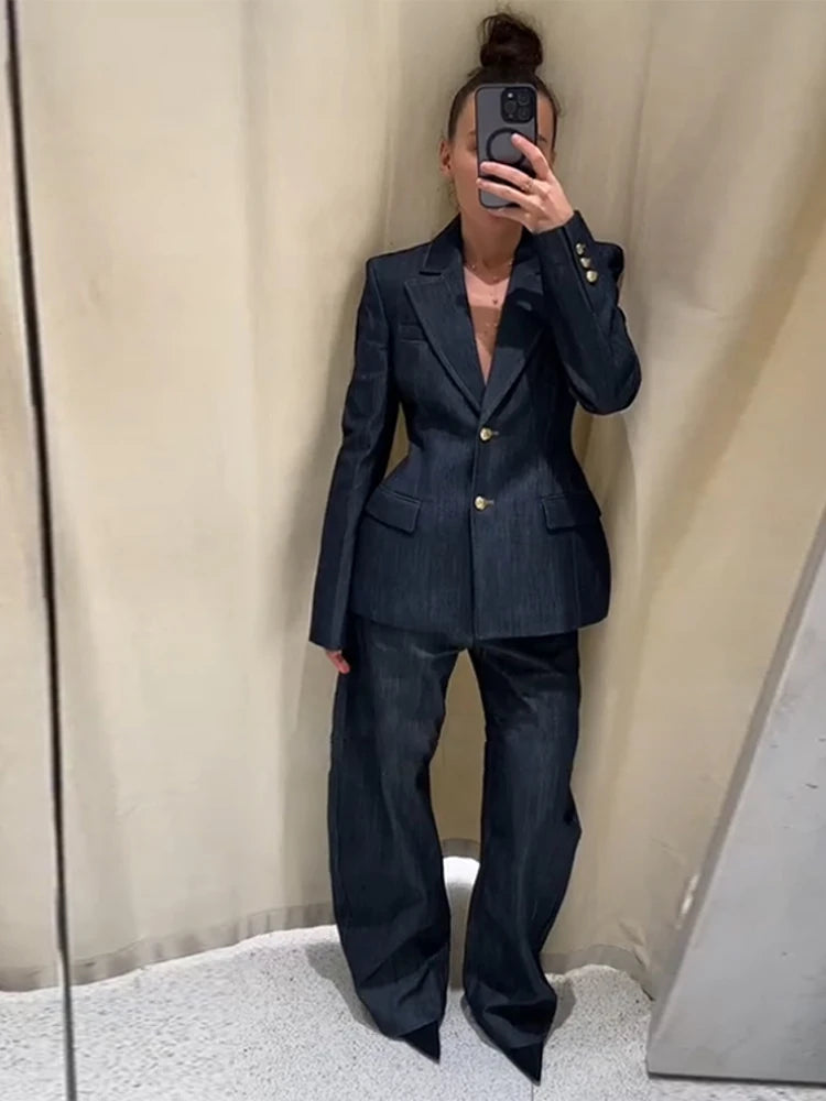 Retro Denim Vest Suit Jacket Pant 3 Piece Sets