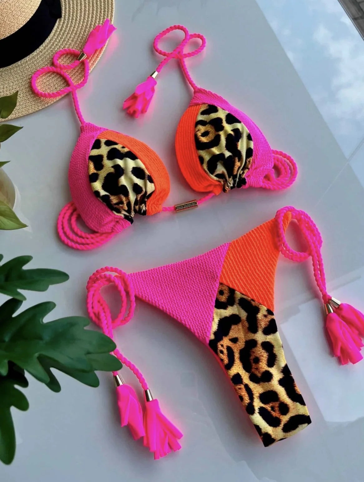 Special Fabric Splice Push-Up Brazilian Bikini