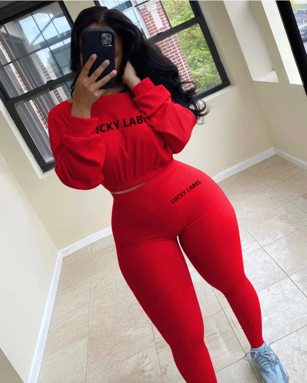 Lucky Label Embroidery Sweatshirt & Leggings Set