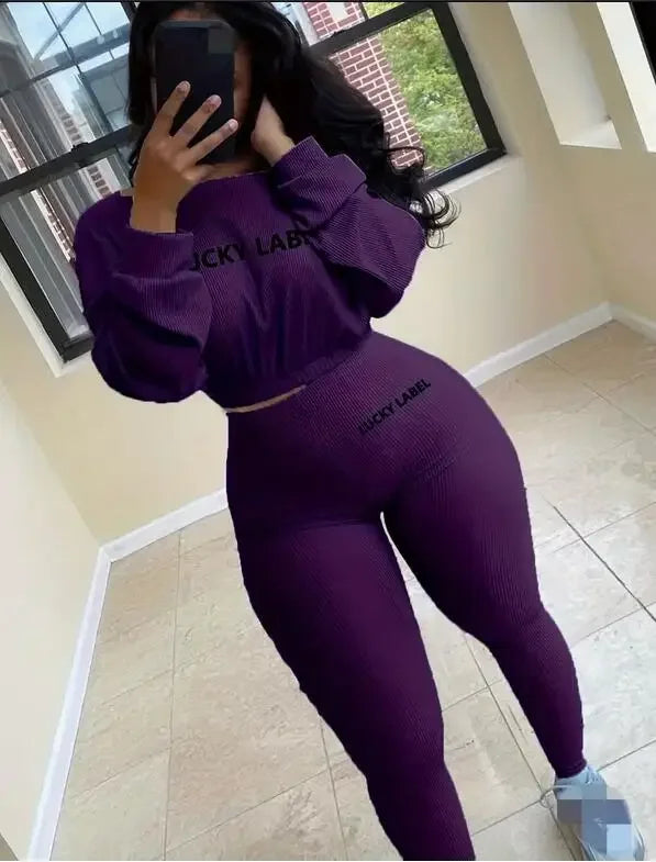 Lucky Label Embroidery Sweatshirt & Leggings Set