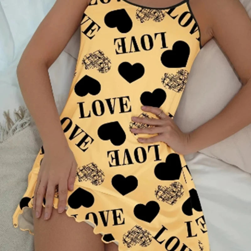 Heart & Letter Print Slip Nightdress